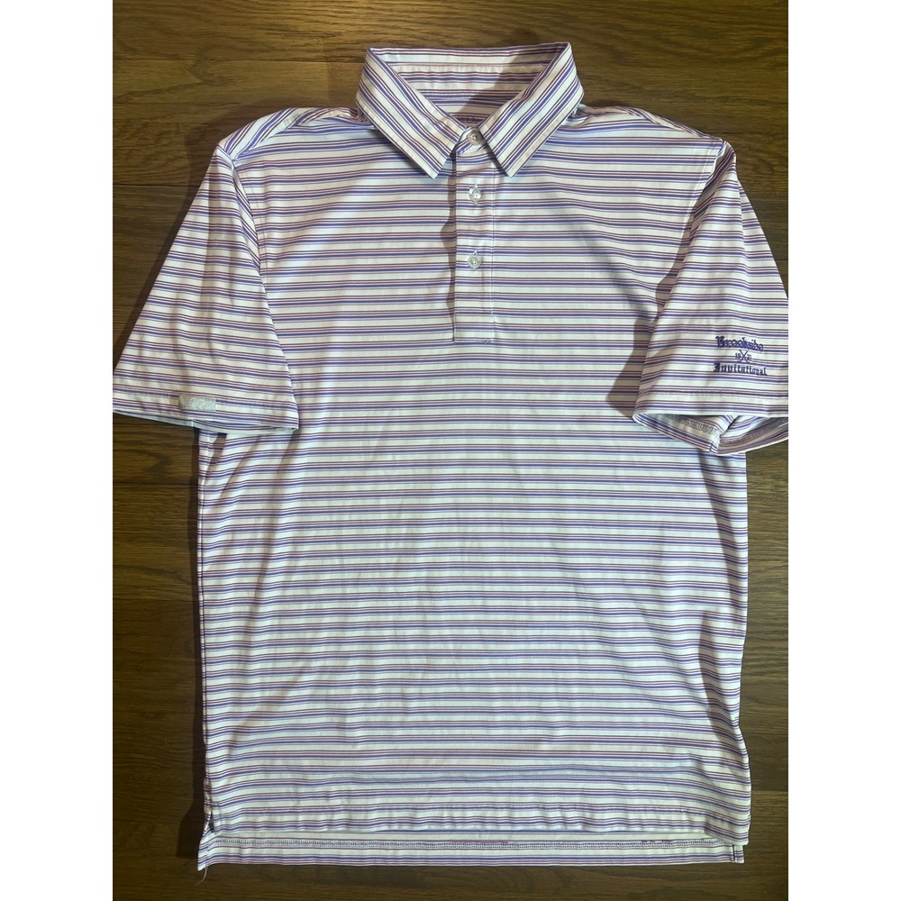 Straight Down Mens Golf Polo Shirt Medium Purple Striped Brookside Invitational